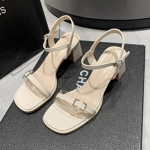 TAVIMART  -  Female Sandal Summer Comfort Shoes for Women Open Toe Espadrilles Platform Clear Heels Buckle Strap Med Girls Peep High Bei