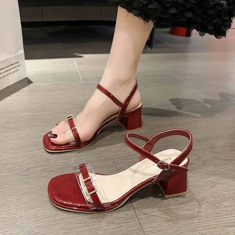 TAVIMART  -  Female Sandal Summer Comfort Shoes for Women Open Toe Espadrilles Platform Clear Heels Buckle Strap Med Girls Peep High Bei