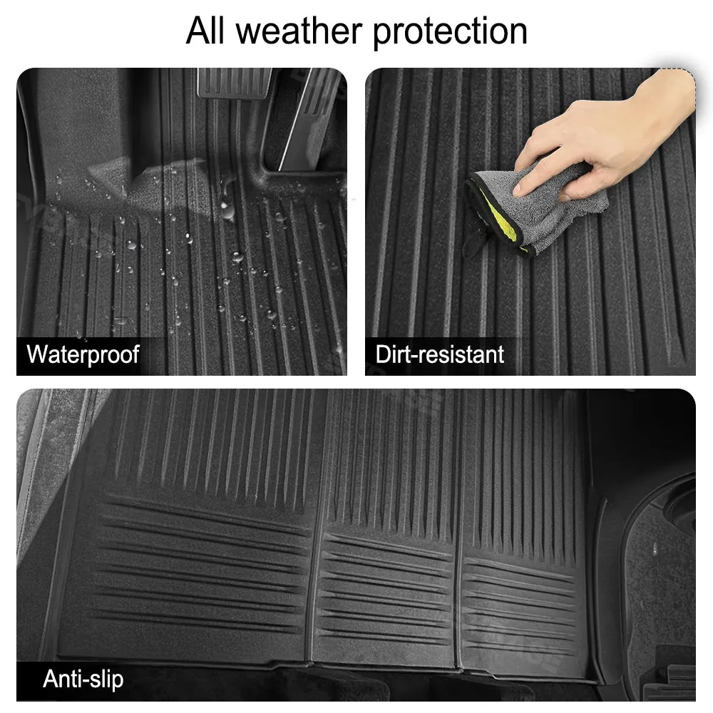 Tesla Cybertruck Floor Mats 3D Anti-Slip Waterproof All-Weather Interior Liners Front Rear Set 3PCS