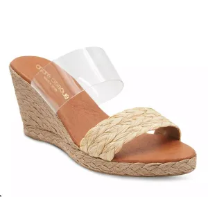 The Raffia & Vinyl Band Mid Espadrille in Beige Clear