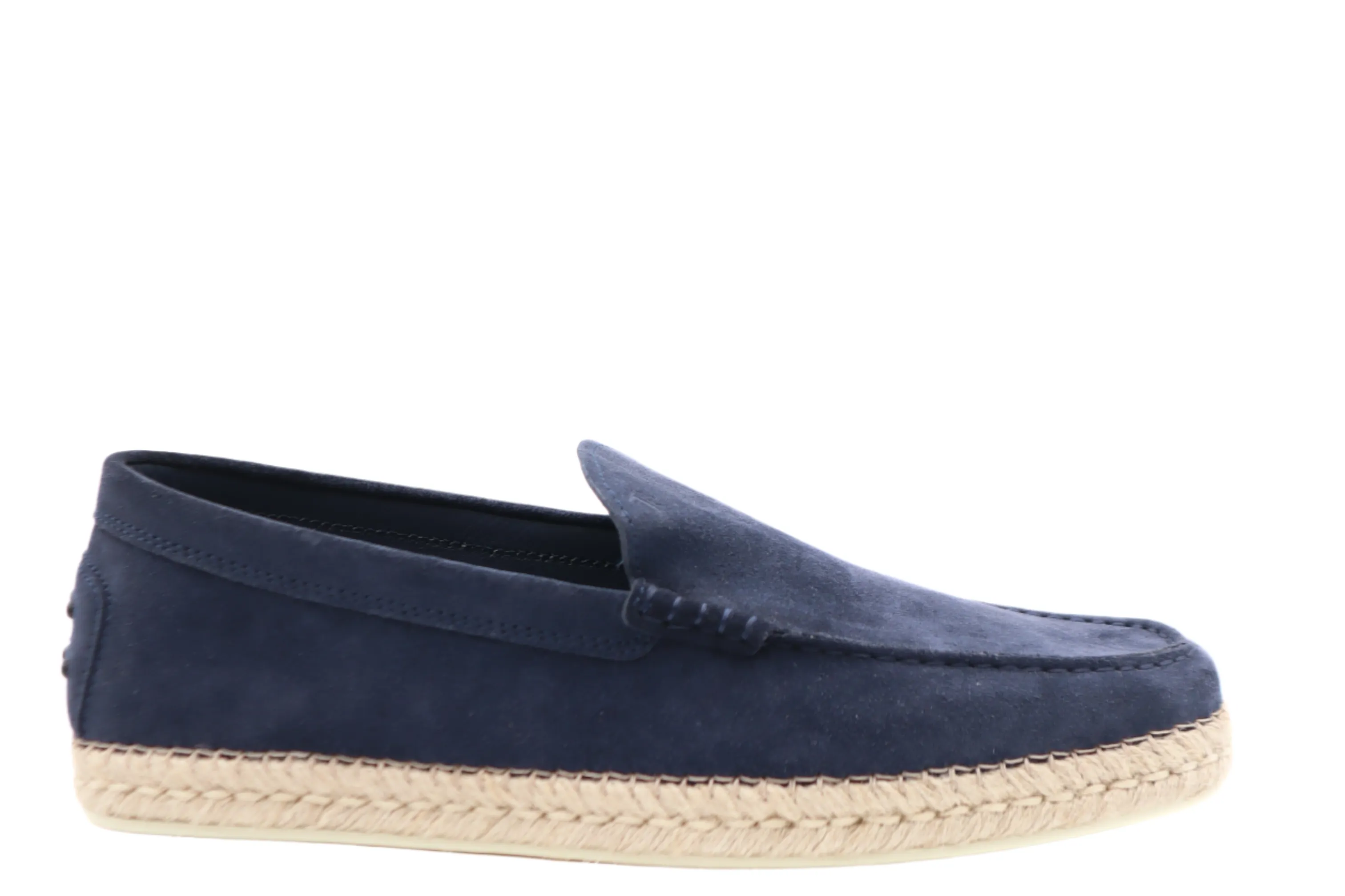 Tods Mens Navy Blue Suede Slip On Espadrille with Raffia Sole