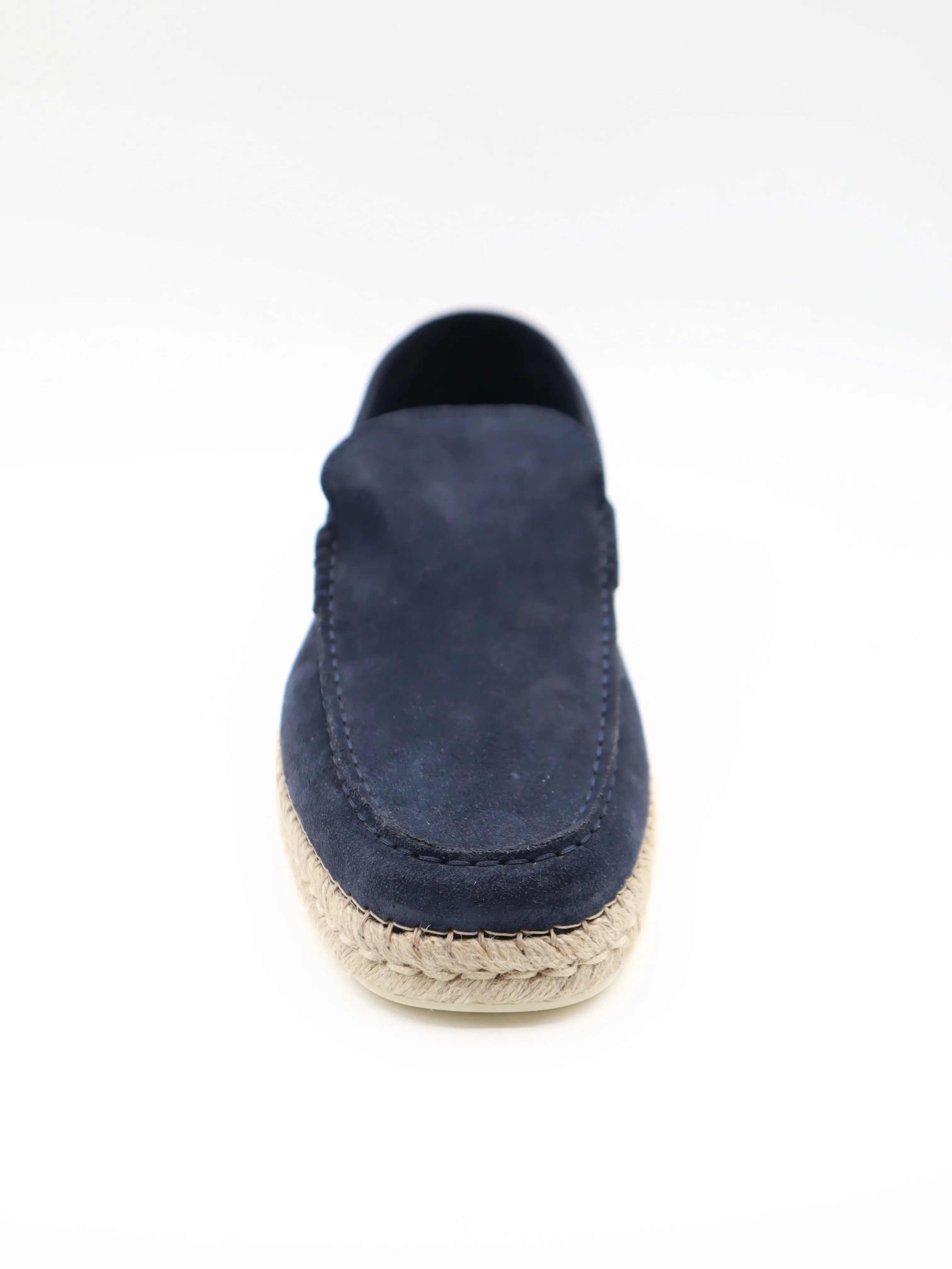 Tods Mens Navy Blue Suede Slip On Espadrille with Raffia Sole