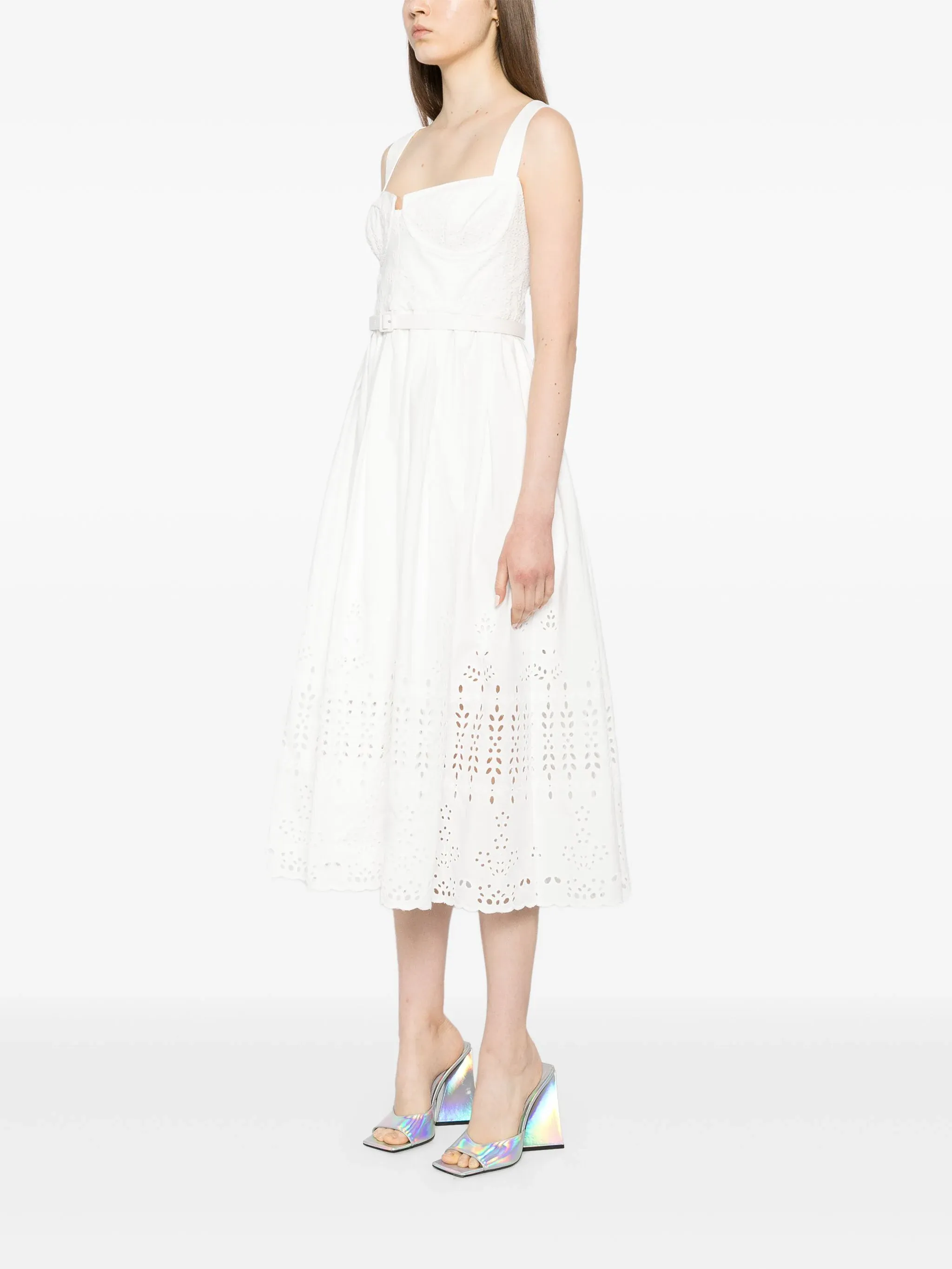 White Cotton Broderie Midi Dress