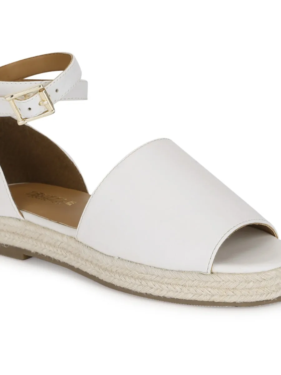 White PU Wide Strap Jute Espadrilles