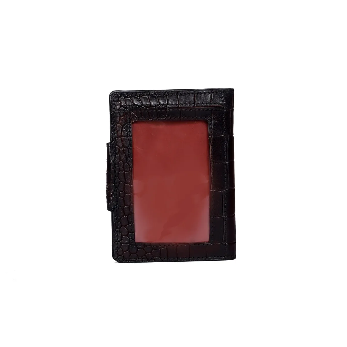 Window ID Card Snap Closure Deep Cut Dark Brown Bi-Fold Card Holder