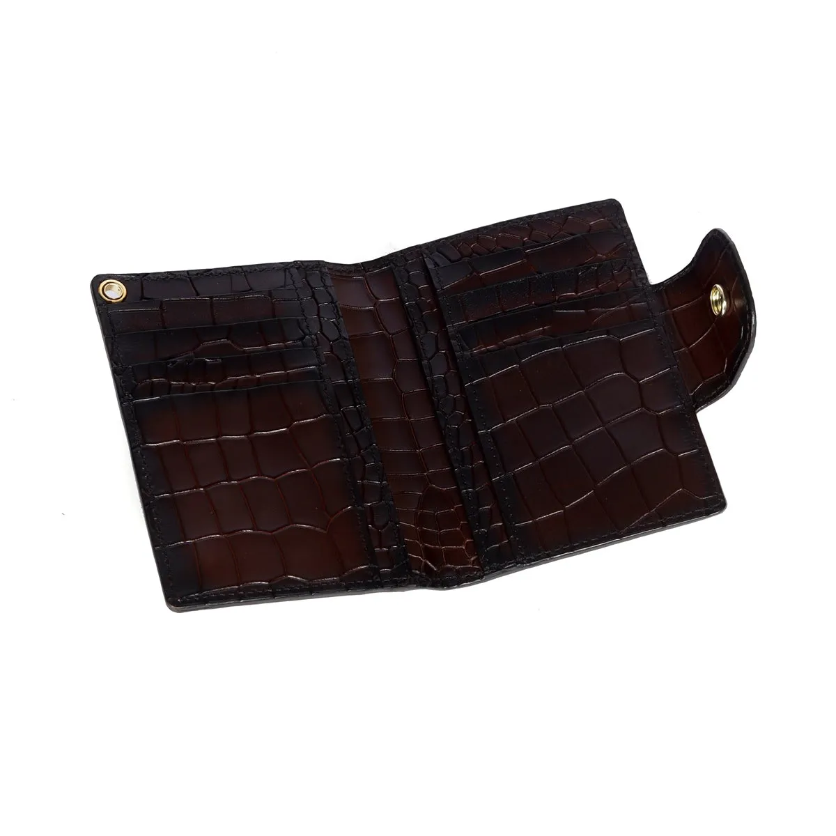 Window ID Card Snap Closure Deep Cut Dark Brown Bi-Fold Card Holder