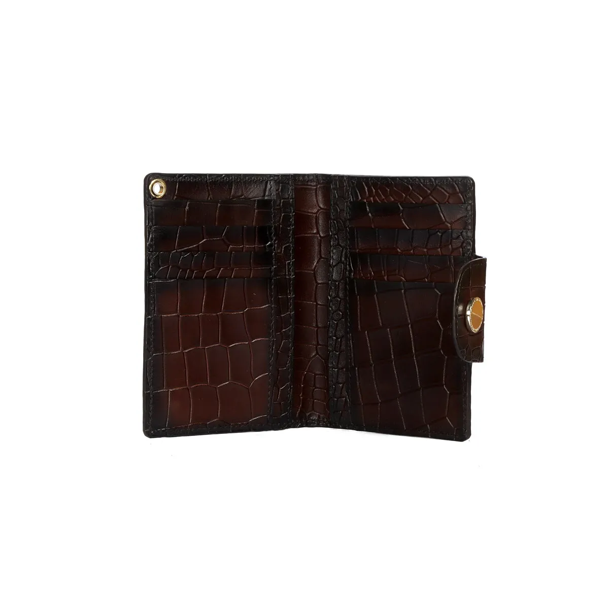 Window ID Card Snap Closure Deep Cut Dark Brown Bi-Fold Card Holder