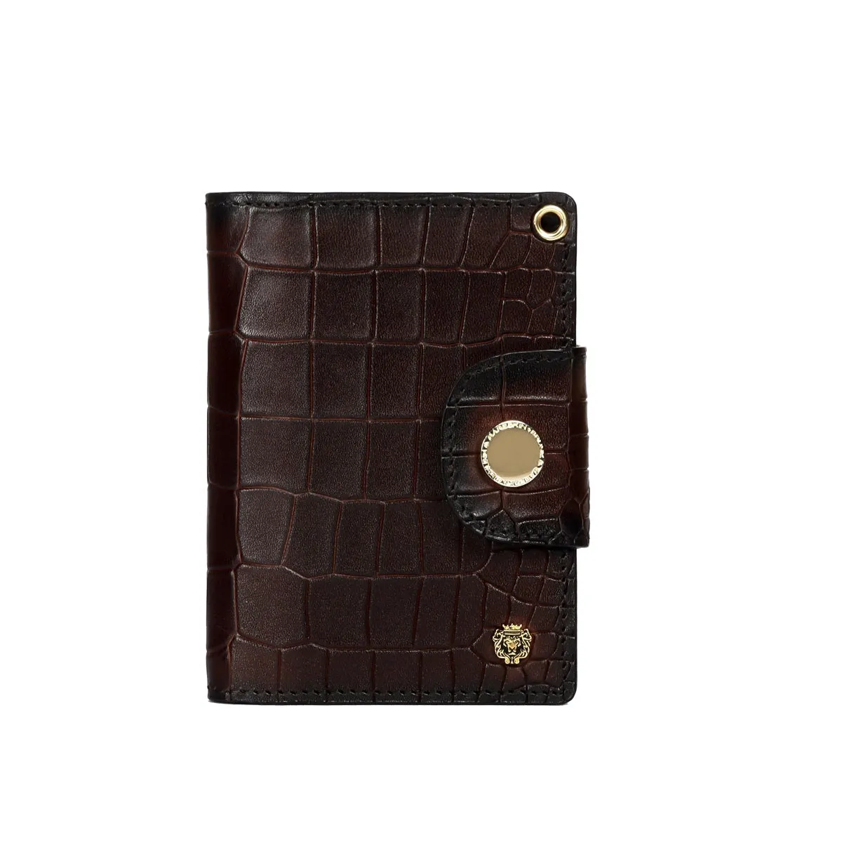 Window ID Card Snap Closure Deep Cut Dark Brown Bi-Fold Card Holder