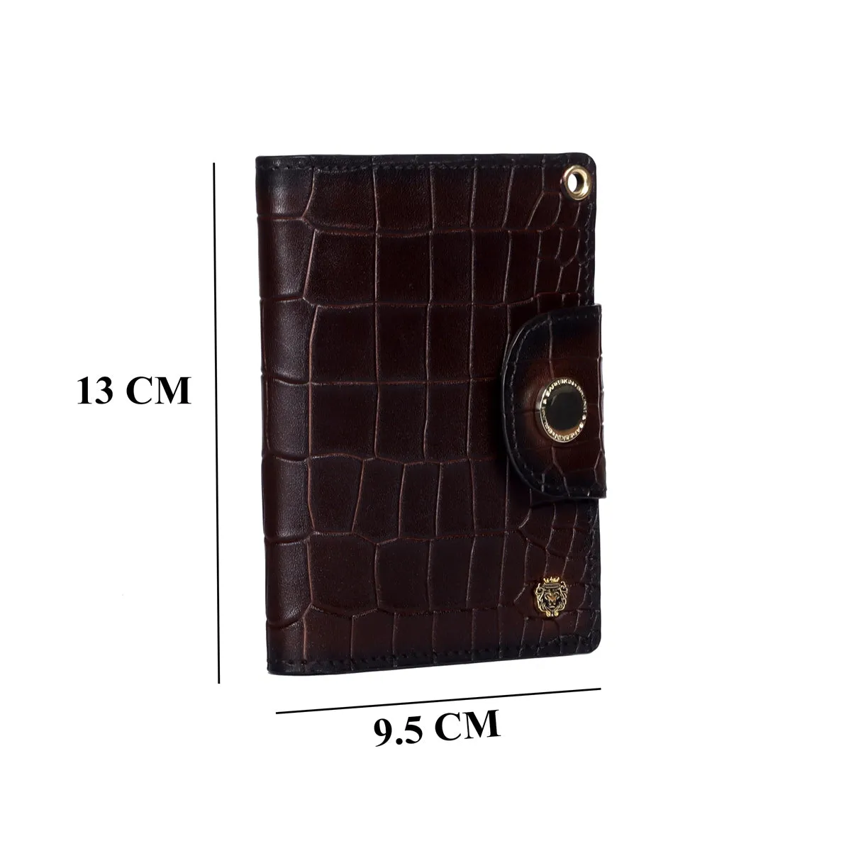 Window ID Card Snap Closure Deep Cut Dark Brown Bi-Fold Card Holder