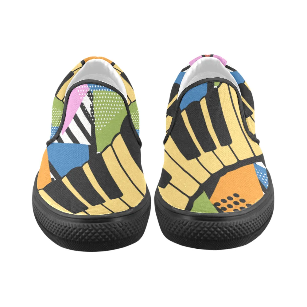 Women's Abstract Piano Pop Art Print Canvas Slip-on Shoes