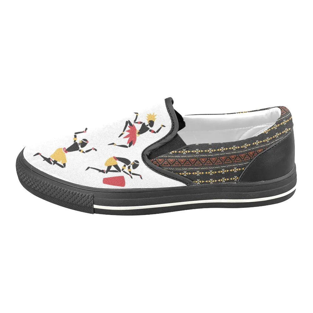 Women's Big Size Dancing Silhouette Tribal Print Canvas Slip-on Shoes