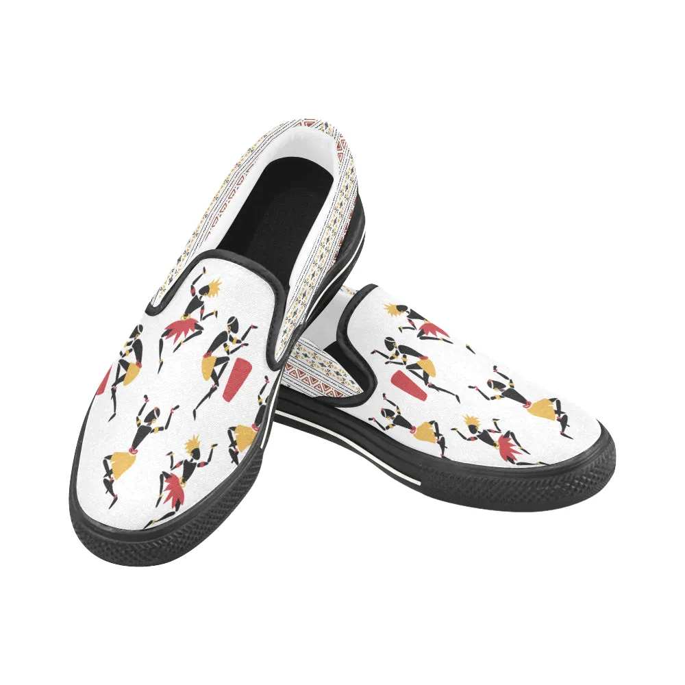 Women's Big Size Dancing Silhouette Tribal Print Slip-on Canvas Shoes