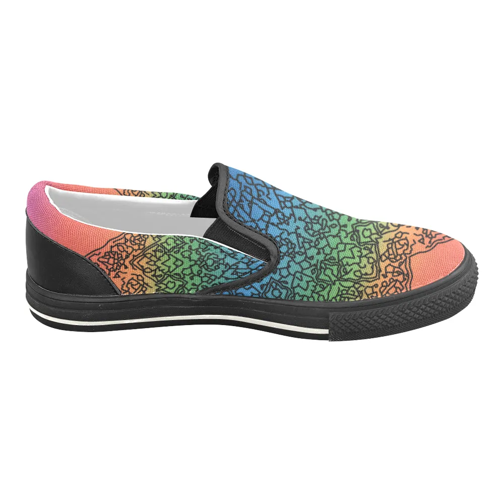 Women's Big Size Doodled Mandala Print Canvas Slip-on Shoes