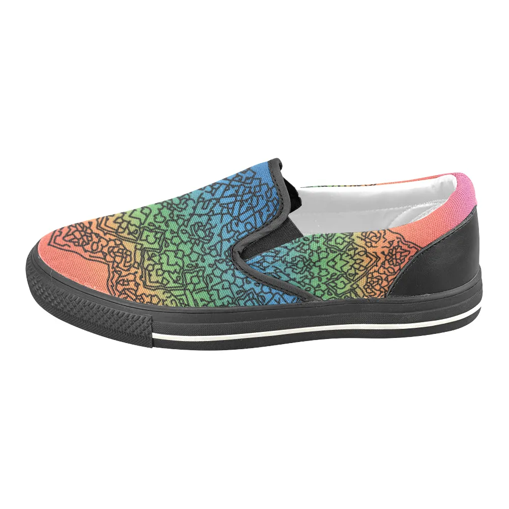 Women's Big Size Doodled Mandala Print Canvas Slip-on Shoes