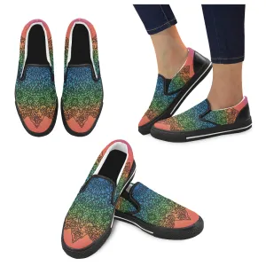 Women's Big Size Doodled Mandala Print Canvas Slip-on Shoes