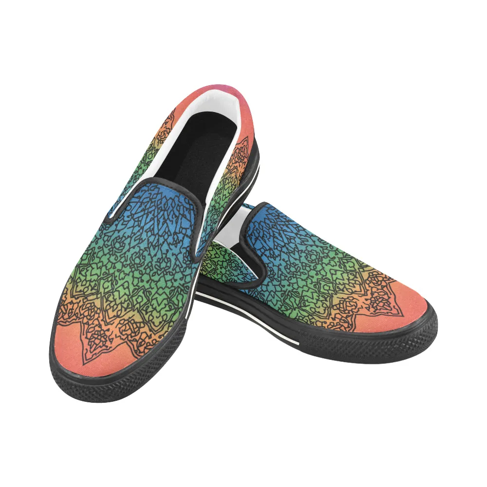 Women's Big Size Doodled Mandala Print Canvas Slip-on Shoes