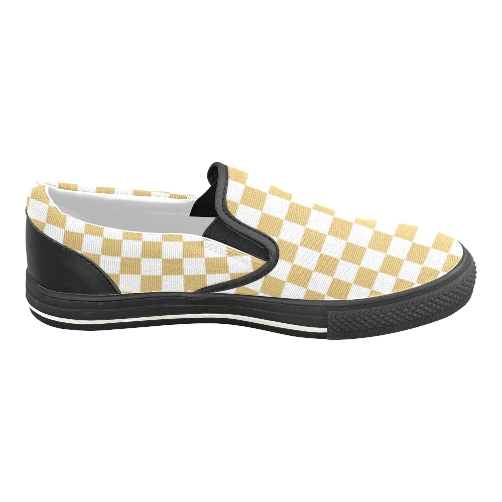 Women's Big Size Mustard Checks Print Slip-on Canvas Shoes