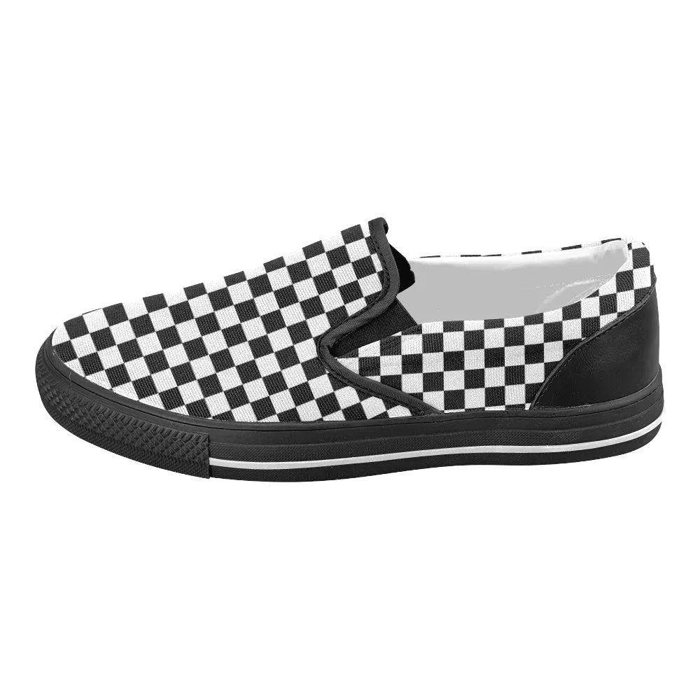 Women's B/W Classic Checks Print Slip-on Canvas Shoes