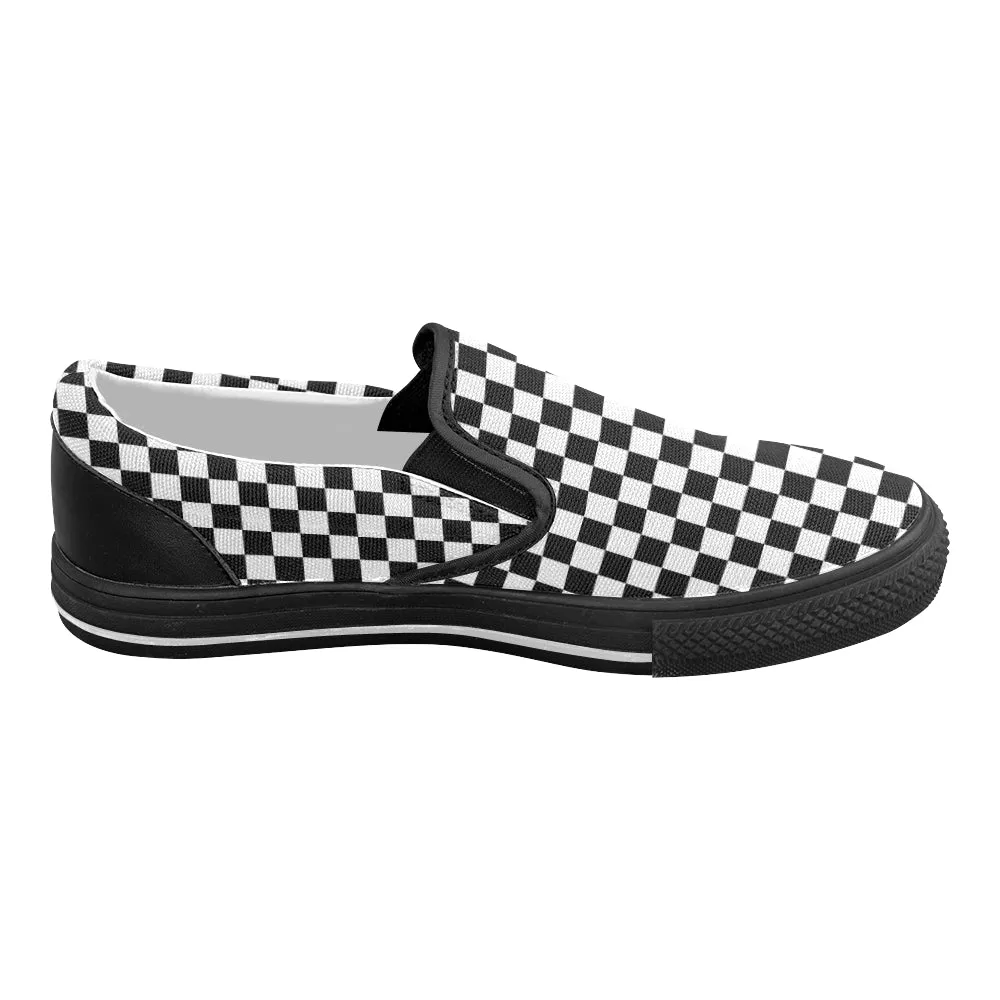 Women's B/W Classic Checks Print Slip-on Canvas Shoes