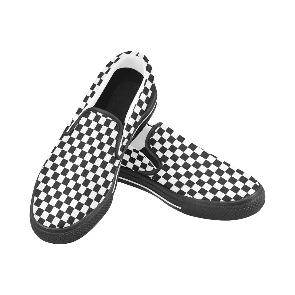 Women's B/W Classic Checks Print Slip-on Canvas Shoes