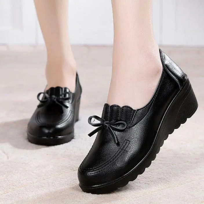 Women's Casual Shoes GRCL56 Leather Black High Heels Wedges Pumps