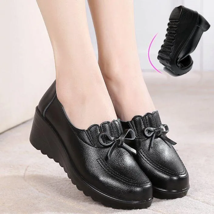 Women's Casual Shoes GRCL56 Leather Black High Heels Wedges Pumps