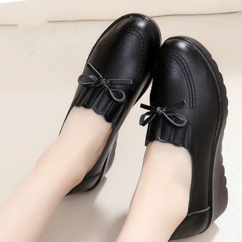 Women's Casual Shoes GRCL56 Leather Black High Heels Wedges Pumps