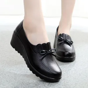 Women's Casual Shoes GRCL56 Leather Black High Heels Wedges Pumps