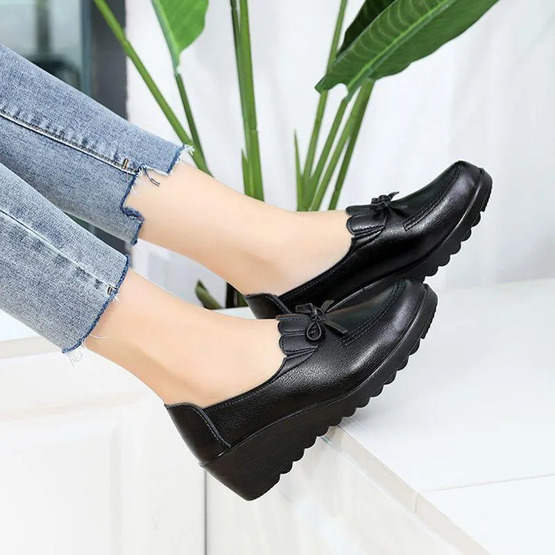 Women's Casual Shoes GRCL56 Leather Black High Heels Wedges Pumps