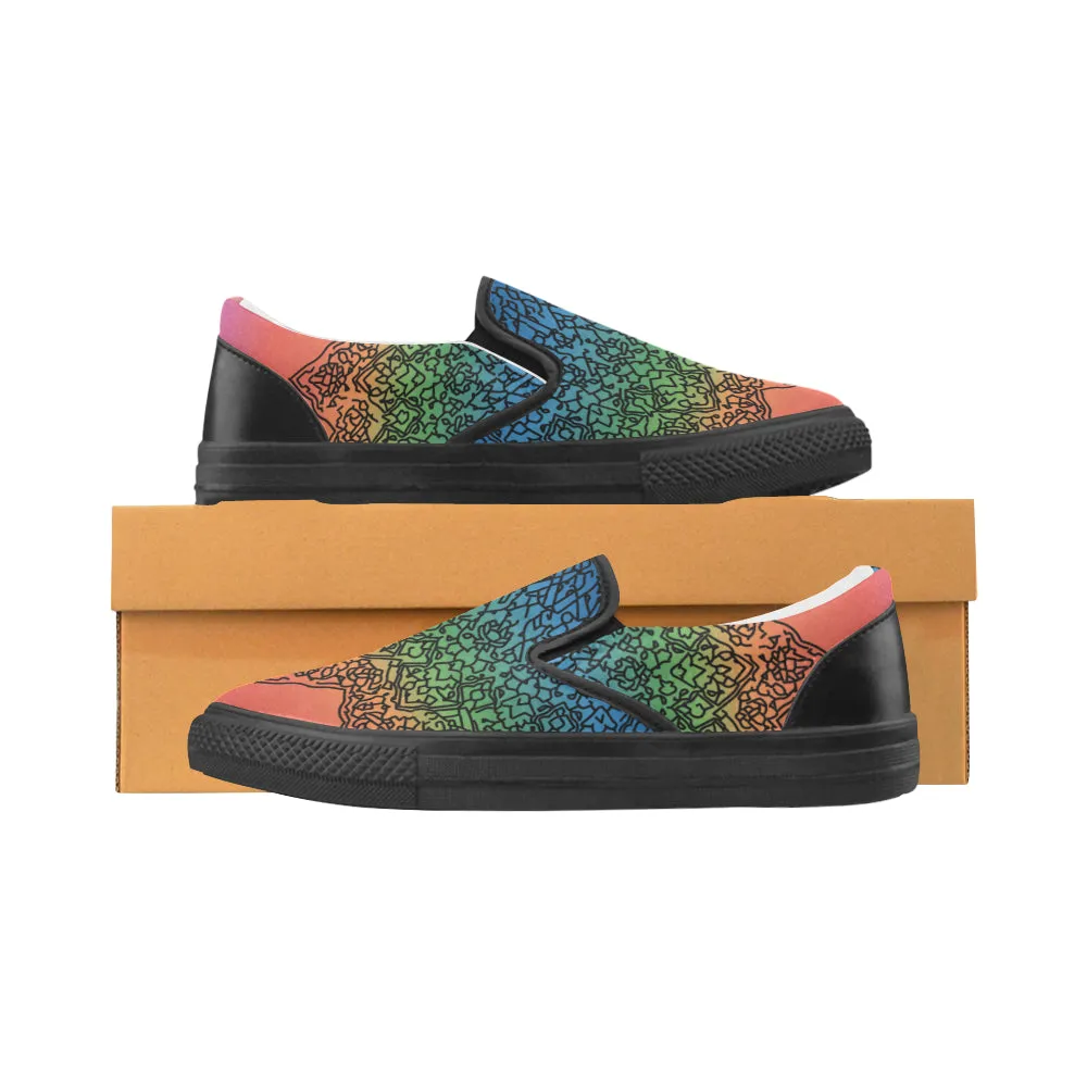 Women's Doodled Mandala Print Canvas Slip-on Shoes