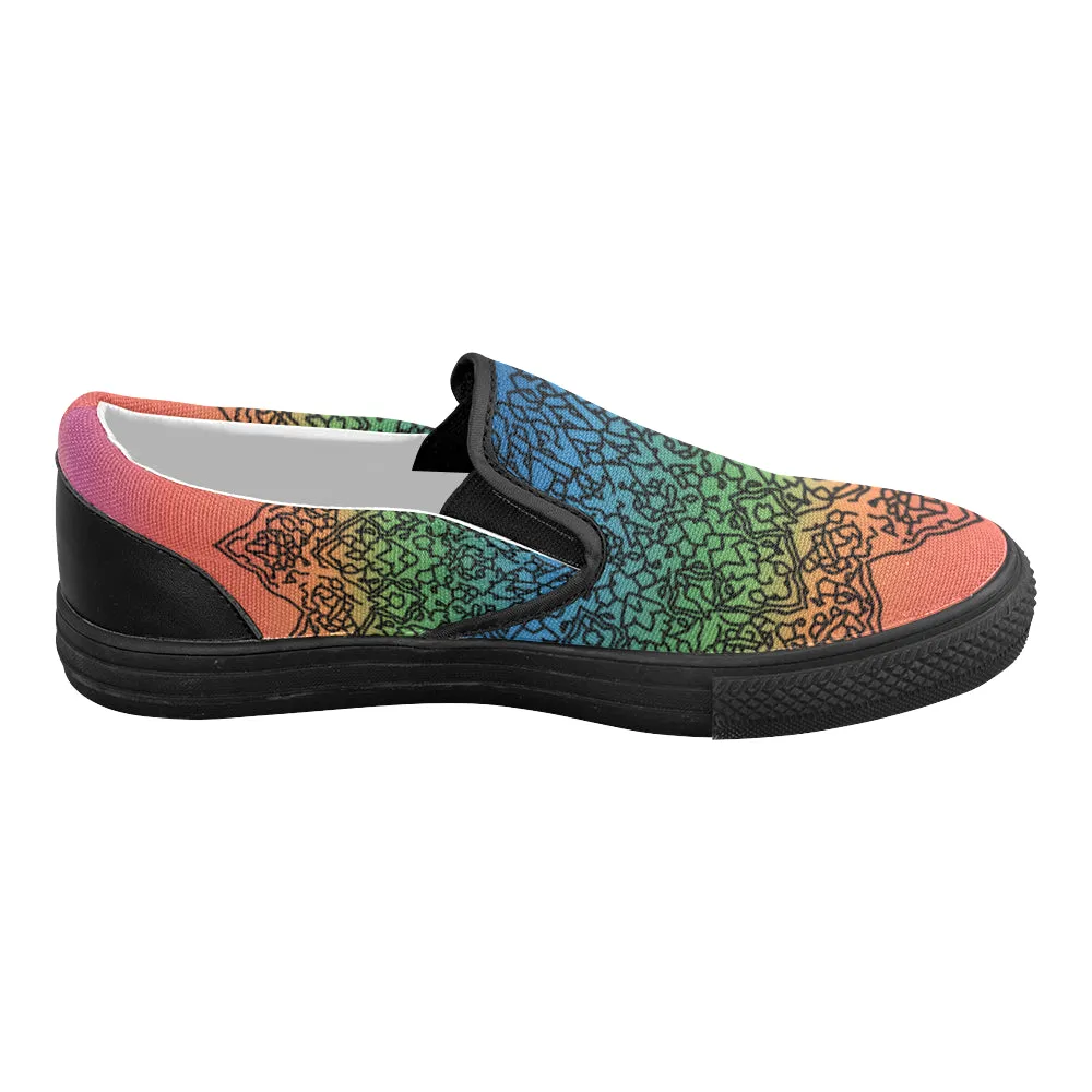 Women's Doodled Mandala Print Canvas Slip-on Shoes