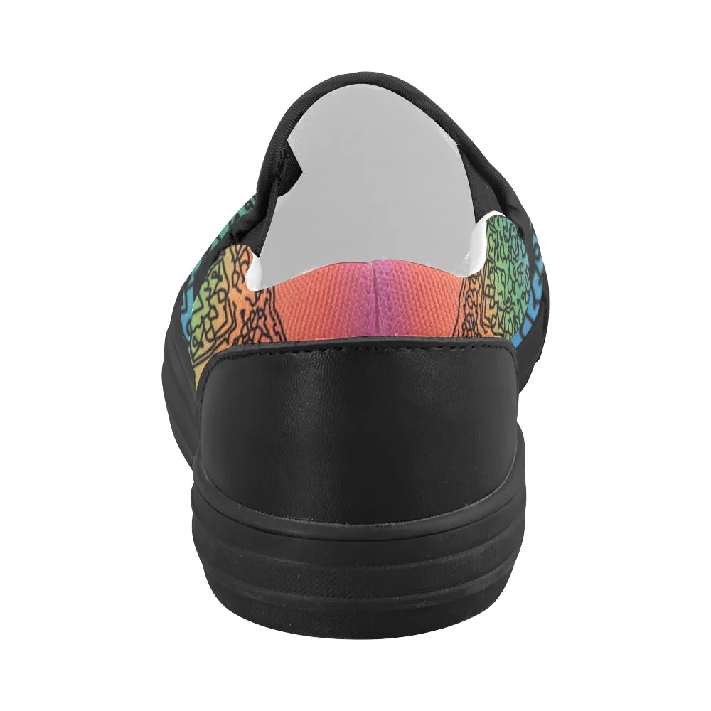 Women's Doodled Mandala Print Canvas Slip-on Shoes