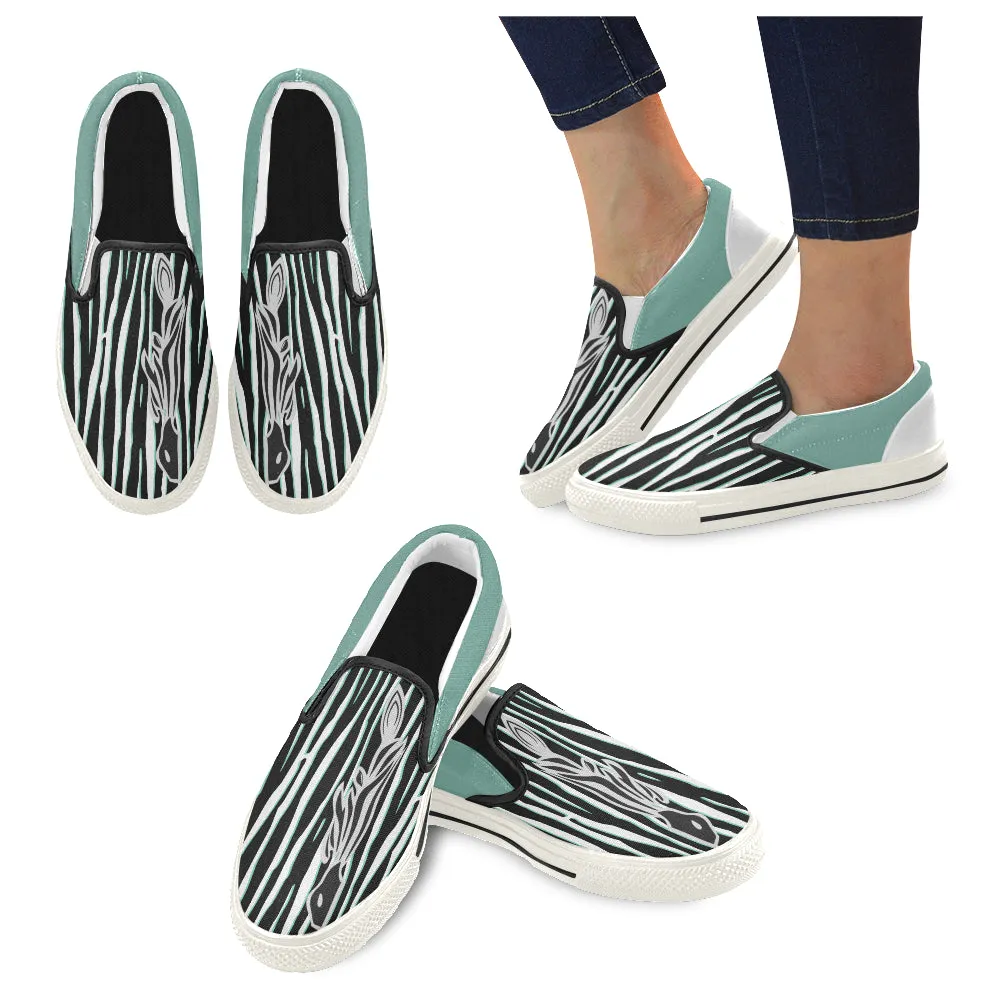 Women's Green Zebra Print Slip-on Canvas Shoes