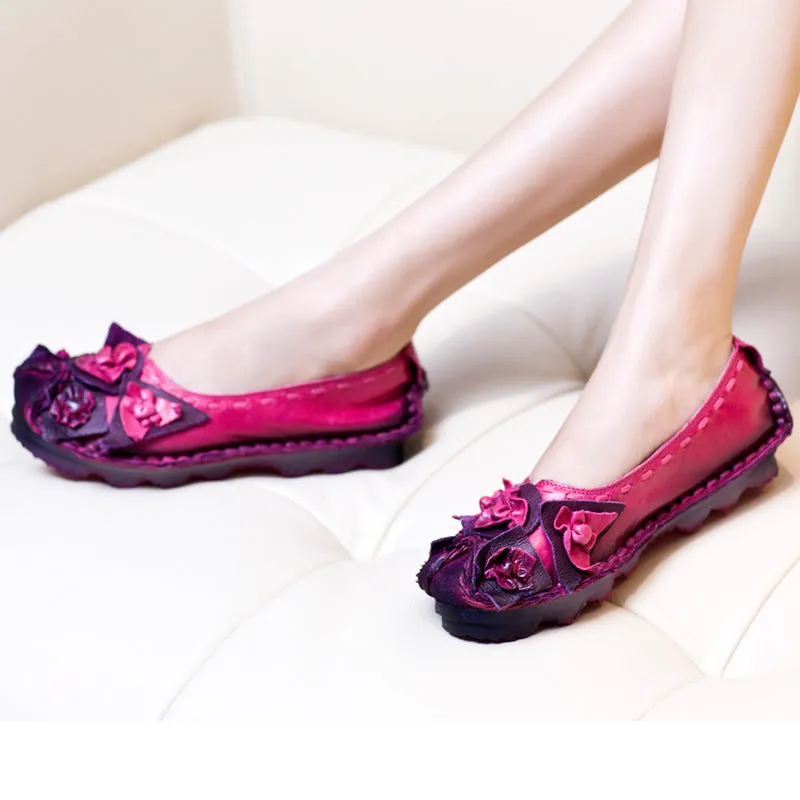 Womens Handmade Ethnic Flowers Comfortable Retro Shoes Loafer