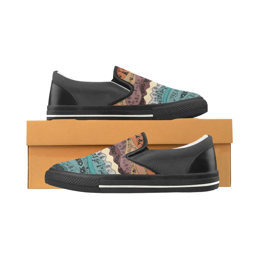 Women's Hued Waves Tribal Print Slip-on Canvas Shoes