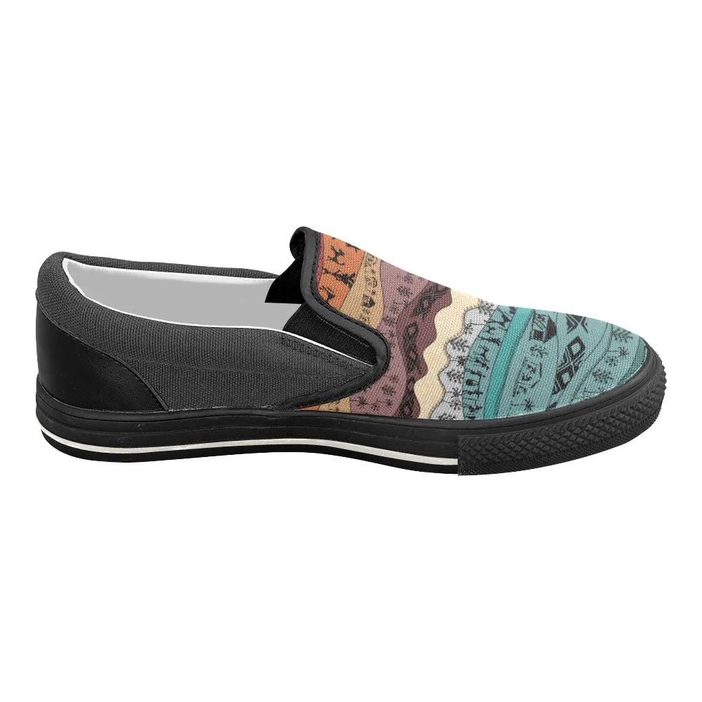 Women's Hued Waves Tribal Print Slip-on Canvas Shoes