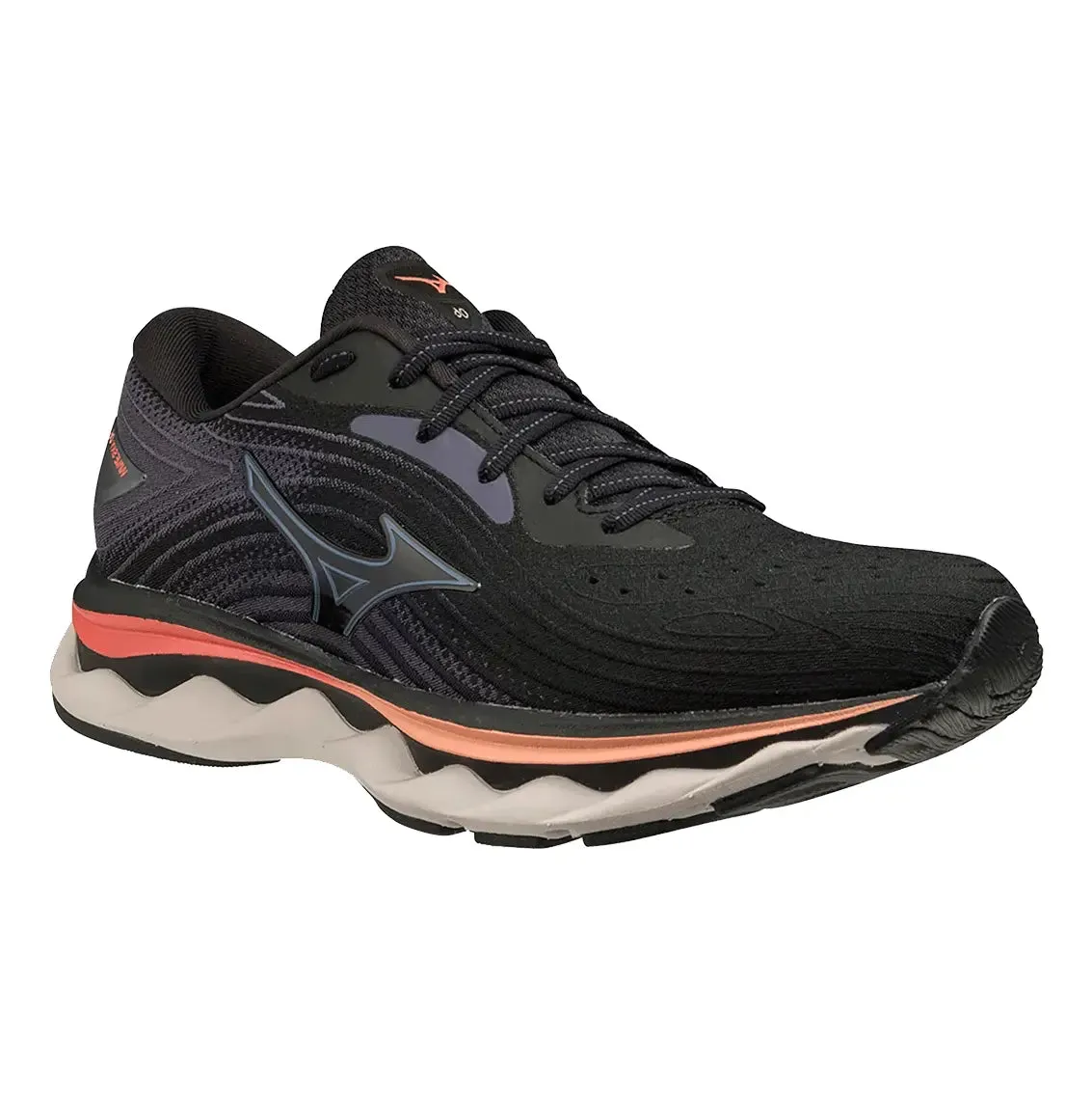 Womens Mizuno Wave Sky 6 - Black / Quicksilver / Hot Coral