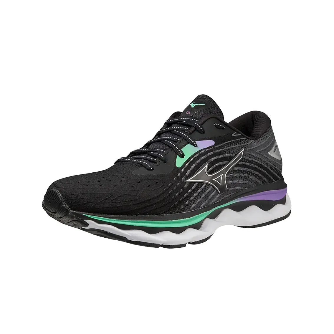 Womens Mizuno Wave Sky 6 - Black / Silver / Spring Bud