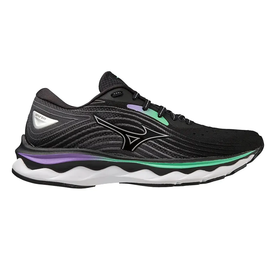 Womens Mizuno Wave Sky 6 - Black / Silver / Spring Bud