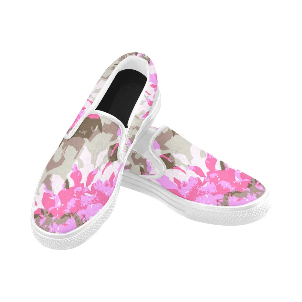 Women's Pink Floral Print Canvas Slip-on Shoes