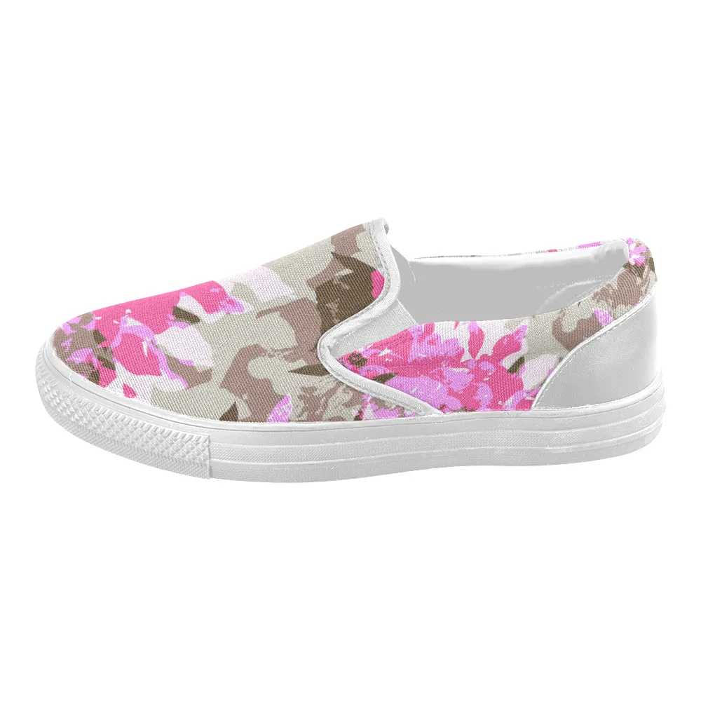 Women's Pink Floral Print Canvas Slip-on Shoes