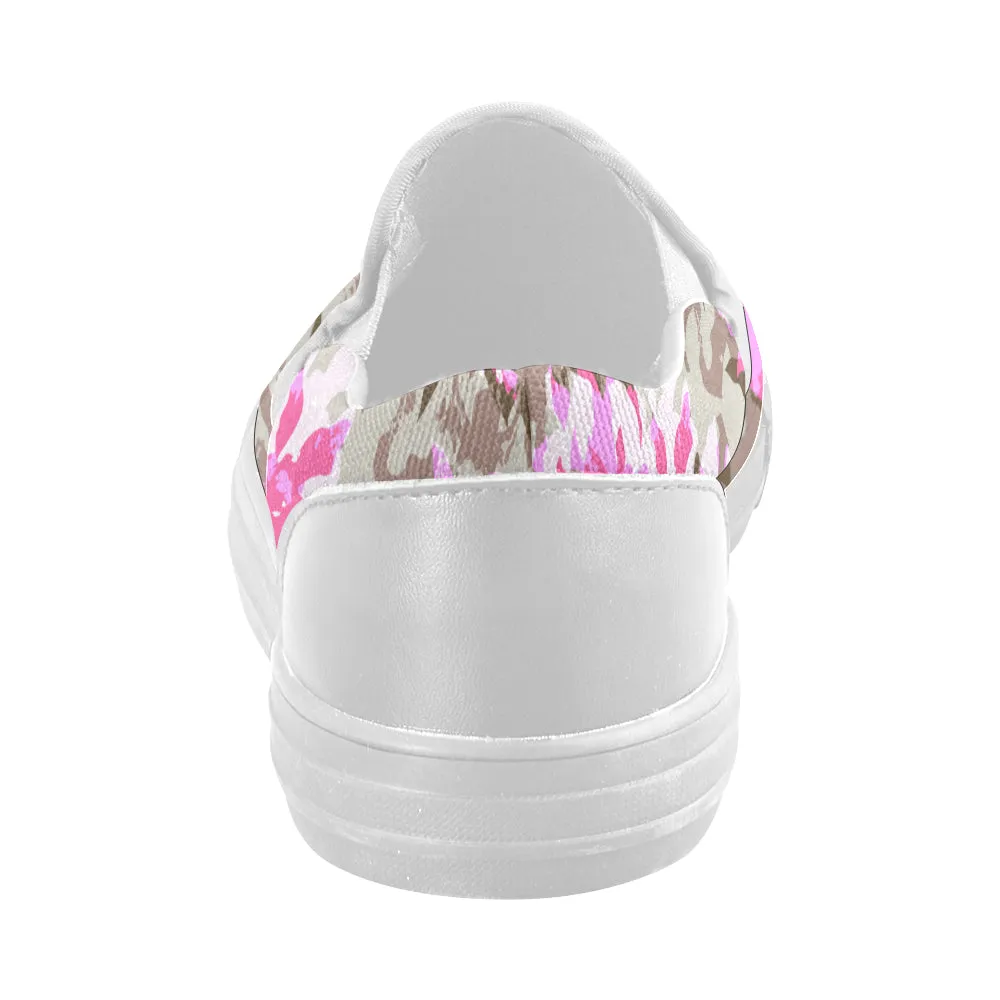 Women's Pink Floral Print Canvas Slip-on Shoes