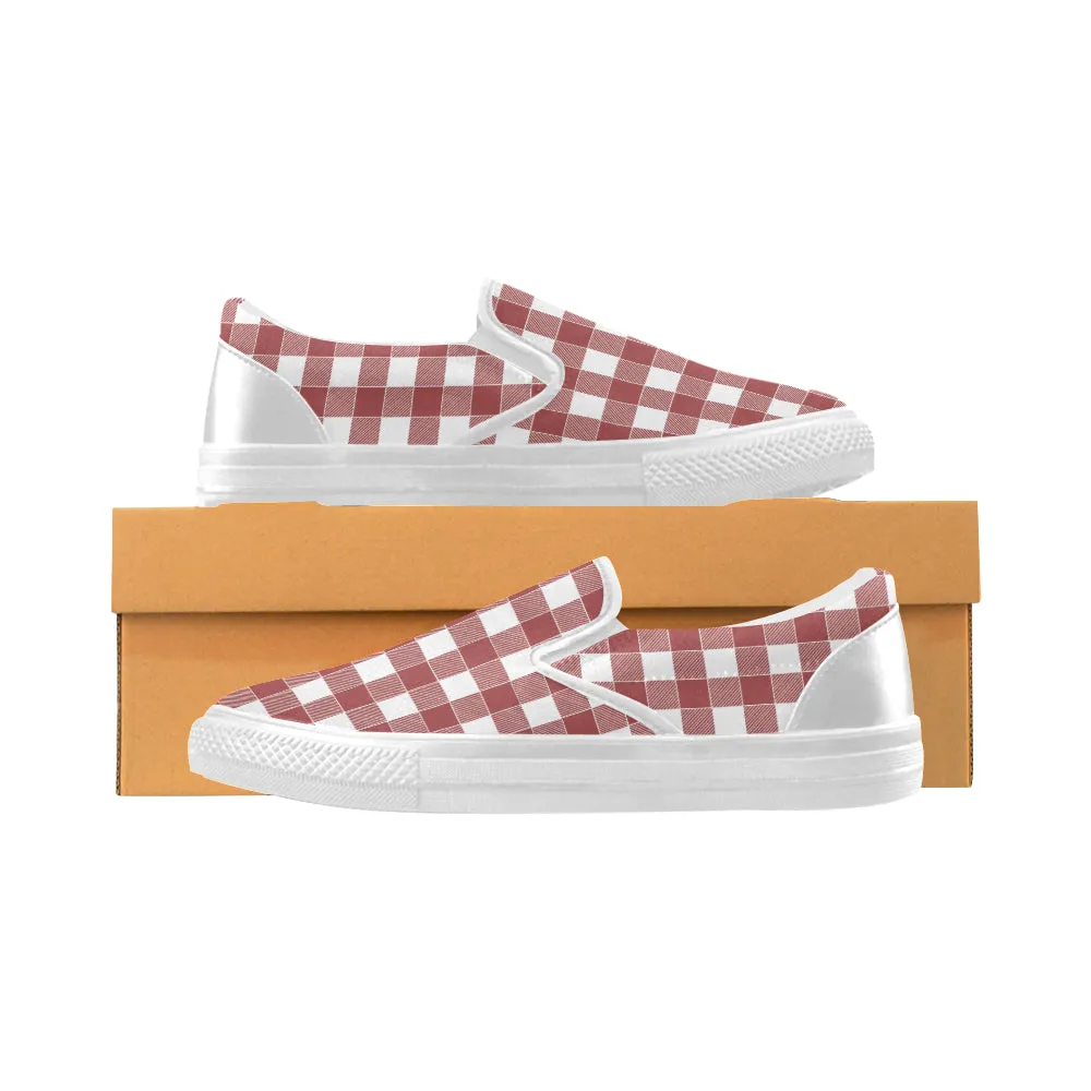 Women's Red Checks Print Slip-on Canvas Shoes