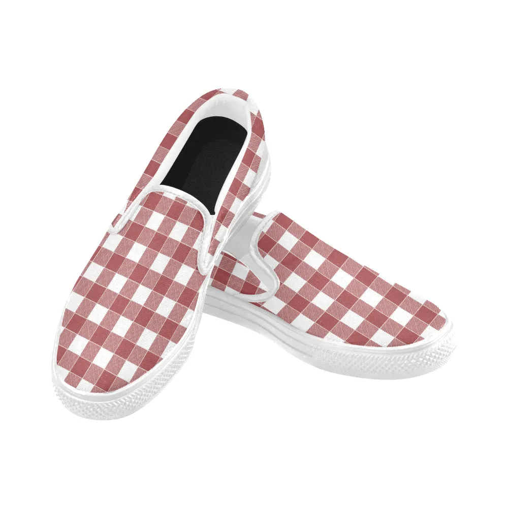 Women's Red Checks Print Slip-on Canvas Shoes