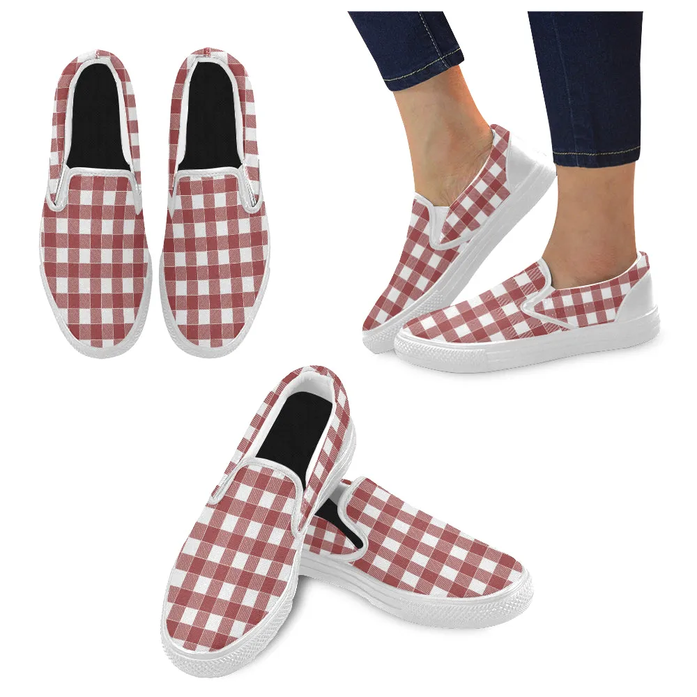 Women's Red Checks Print Slip-on Canvas Shoes