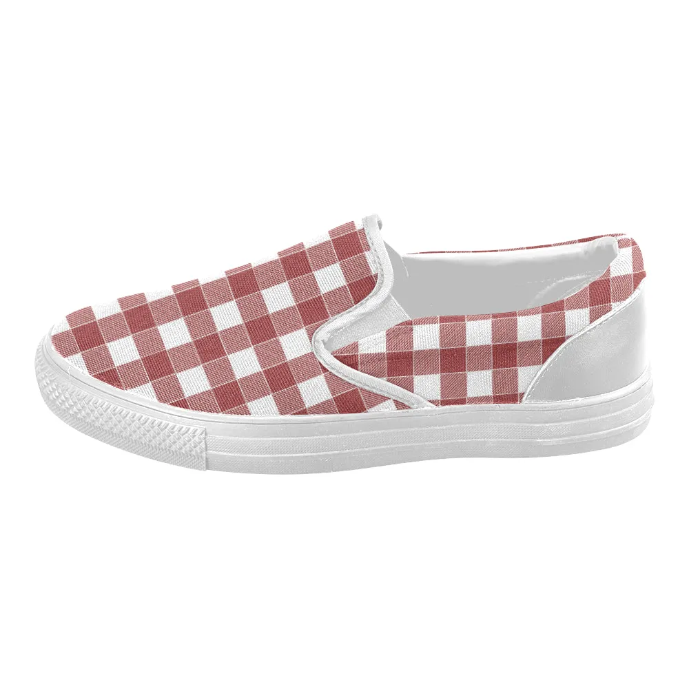 Women's Red Checks Print Slip-on Canvas Shoes