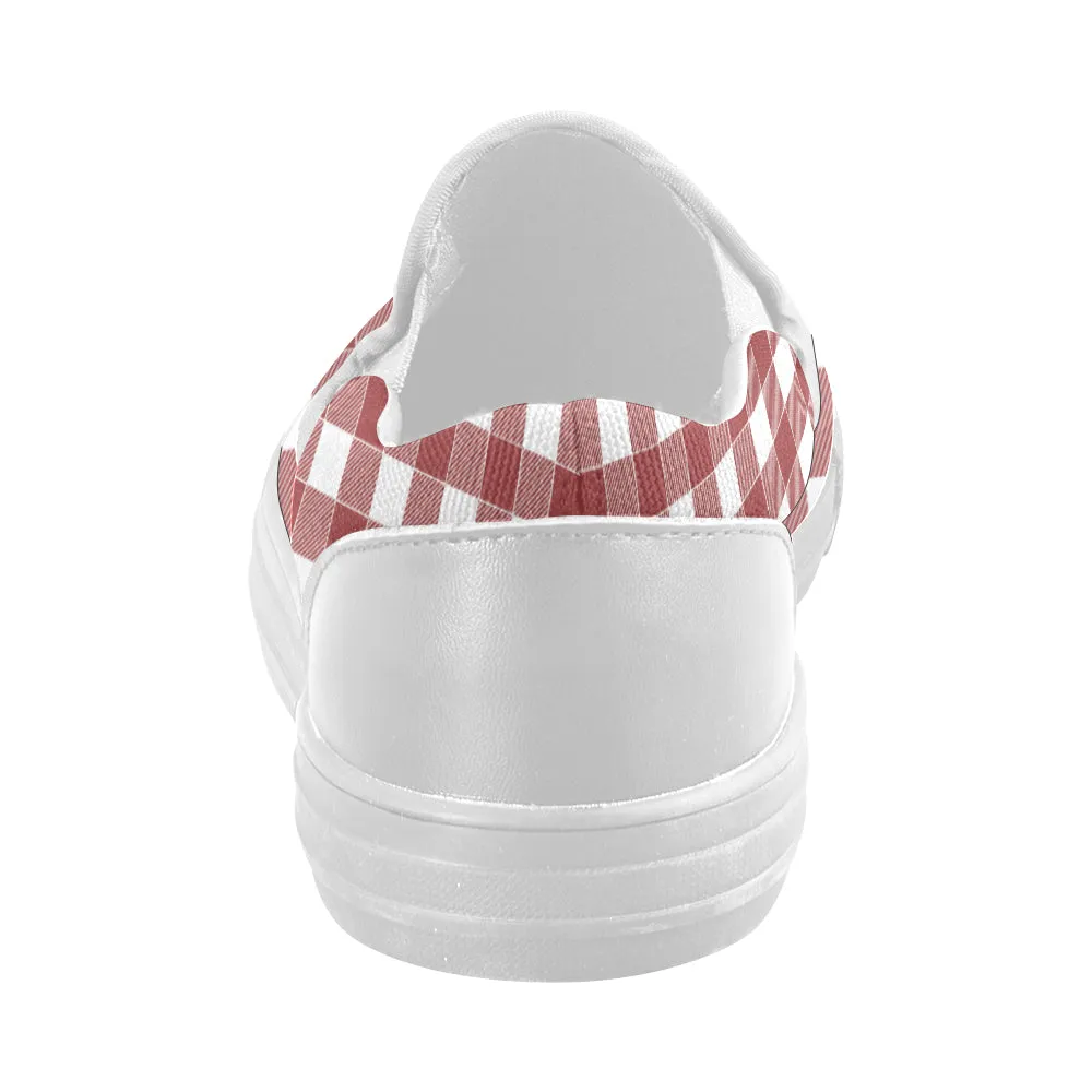 Women's Red Checks Print Slip-on Canvas Shoes