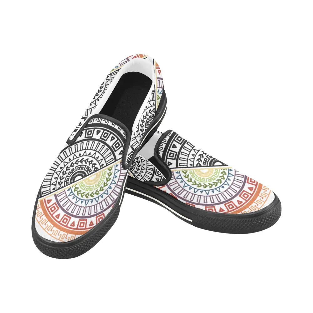 Women's Ying Yang Mandala Print Canvas Slip-on Shoes