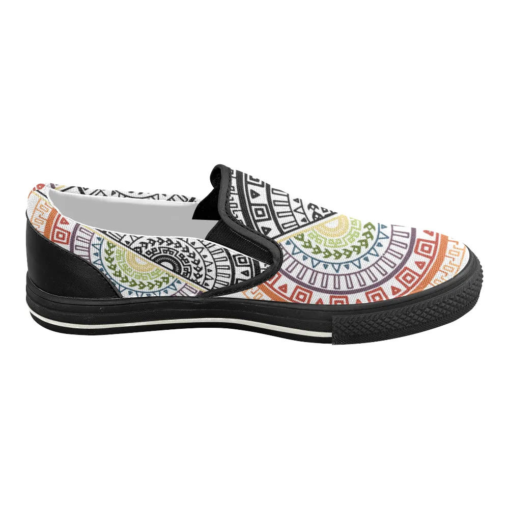 Women's Ying Yang Mandala Print Canvas Slip-on Shoes