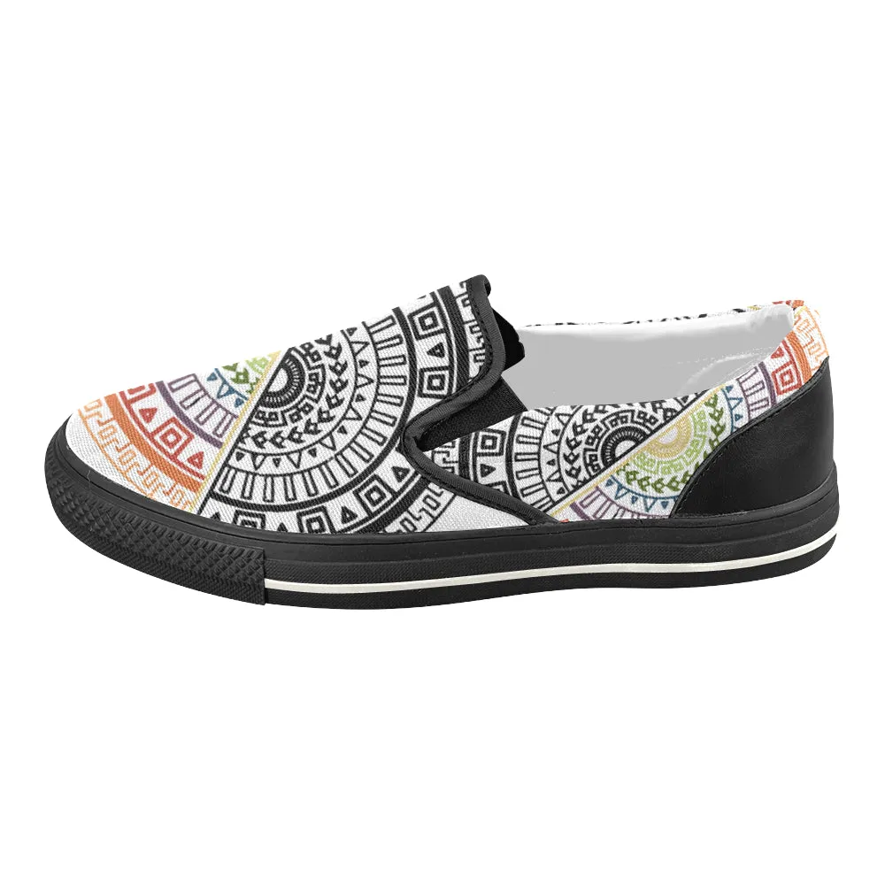 Women's Ying Yang Mandala Print Canvas Slip-on Shoes